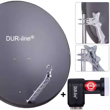 DUR-line 4 Teilnehmer Set 90 cm - Qualitäts-Sat-Komplettanlage 12320 Select 85cm/90cm ALU Spiegel/Schüssel + Quad LNB anthrazit - für 4 Receiver/TV [Neuste Technik DVB-S2 4K 3D]