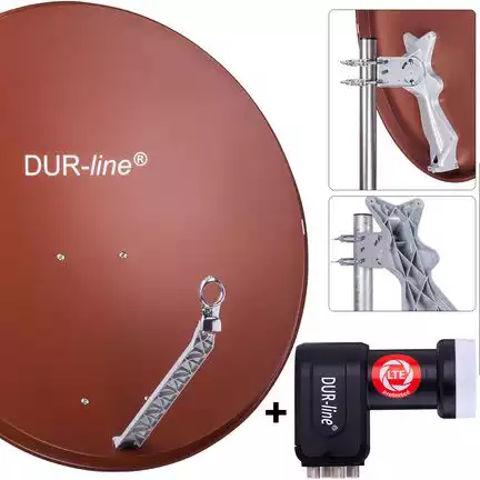 11111DUR-line 4 Teilnehmer Set 90 cm - Qualitäts-Sat-Komplettanlage 12321 Select 85cm/90cm ALU Spiegel/Schüssel + Quad LNB ziegelrot - für 4 Receiver/TV [Neuste Technik DVB-S2 4K 3D]