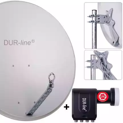 DUR-line 8 Teilnehmer Set 90 cm - Qualitäts-Sat-Komplettanlage 12322 Select 85cm/90cm ALU Spiegel/Schüssel + Octo LNB hellgrau - für 8 Receiver/TV [Neuste Technik DVB-S2 4K 3D]