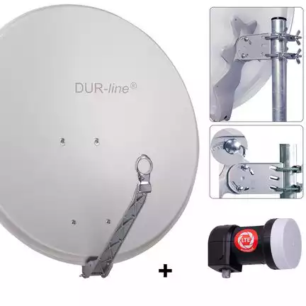 11111DUR-line 1 Teilnehmer Set 80 cm - Qualitäts-Sat-Komplettanlage 12350 Select 75cm/80cm ALU Spiegel/Schüssel + Single LNB hellgrau - für 1 Receiver/TV [Neuste Technik DVB-S2 4K 3D]