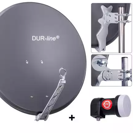 11111DUR-line 1 Teilnehmer Set 80 cm - Qualitäts-Sat-Komplettanlage 12351 Select 75cm/80cm ALU Spiegel/Schüssel + Single LNB anthrazit - für 1 Receiver/TV [Neuste Technik DVB-S2 4K 3D]