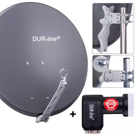 11111DUR-line 4 Teilnehmer Set 80 cm - Qualitäts-Sat-Komplettanlage 12361 Select 75cm/80cm ALU Spiegel/Schüssel + Quad LNB anthrazit - für 4 Receiver/TV [Neuste Technik DVB-S2 4K 3D]