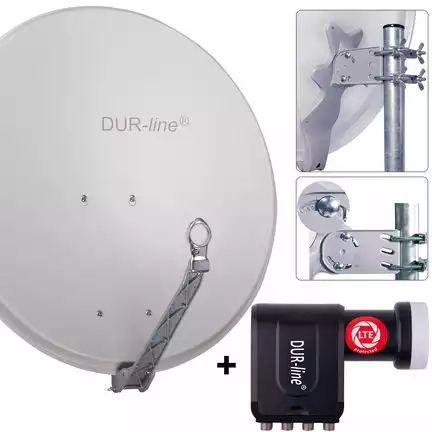 11111DUR-line 8 Teilnehmer Set 80 cm - Qualitäts-Sat-Komplettanlage 12365 Select 75cm/80cm ALU Spiegel/Schüssel + Octo LNB hellgrau - für 8 Receiver/TV [Neuste Technik DVB-S2 4K 3D]