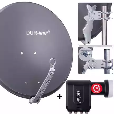 DUR-line 8 Teilnehmer Set 80 cm - Qualitäts-Sat-Komplettanlage 12366 Select 75cm/80cm ALU Spiegel/Schüssel + Octo LNB anthrazit - für 8 Receiver/TV [Neuste Technik DVB-S2 4K 3D]