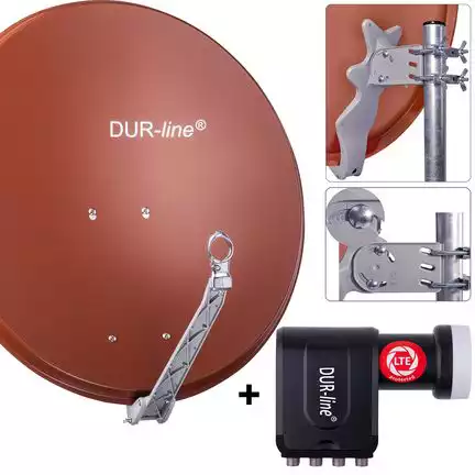 DUR-line 8 Teilnehmer Set 80 cm - Qualitäts-Sat-Komplettanlage 12367 Select 75cm/80cm ALU Spiegel/Schüssel + Octo LNB ziegelrot - für 8 Receiver/TV [Neuste Technik DVB-S2 4K 3D]