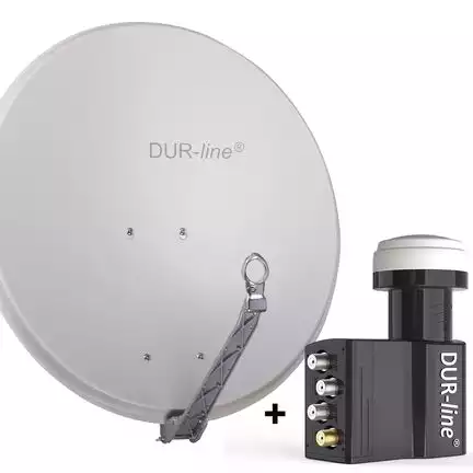 DUR-line 7 Teilnehmer Set 80 cm - Qualitäts-Sat-Komplettanlage 12375 Select 75cm/80cm ALU Spiegel/Schüssel + UK104 LNB hellgrau - für 7 Receiver/TV [Neuste Technik DVB-S2 4K 3D]