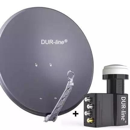 11111DUR-line 7 Teilnehmer Set 80 cm - Qualitäts-Sat-Komplettanlage 12375 Select 75cm/80cm ALU Spiegel/Schüssel + UK104 LNB anthrazit - für 7 Receiver/TV [Neuste Technik DVB-S2 4K 3D]