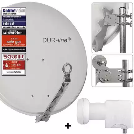 11111DUR-line 24 Teilnehmer Set 80 cm - Qualitäts-Sat-Komplettanlage 12426 Select 75cm/80cm ALU Spiegel/Schüssel + Unicable LNB hellgrau - für 24 Receiver/TV [Neuste Technik DVB-S2 4K 3D]