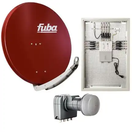 8 Teilnehmer Sat-Anlage mit Multischalterpanel - Fuba Kompettanlage DAP858R Schüsselgröße: 85 cm 8 Anschlüsse ziegelrot 4K / 3D / HDTV ready
