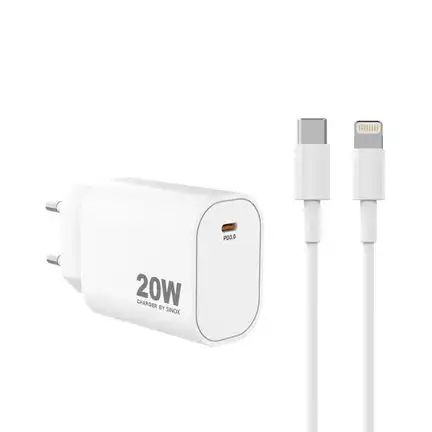 sinox Pro SXP 6820  USB-C Schnellladegerät mit USB-C/Lightning-Kabel 20 Watt USB-C Anschluss und USB-C/Lightning Kabel 2.00m weiß