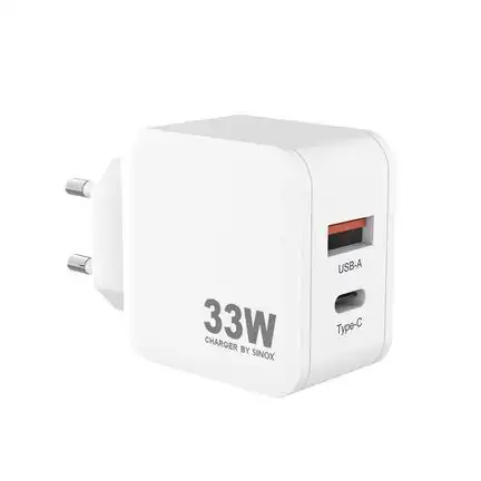 11111sinox Pro SXP 6033  USB-C / USB-A Schnellladegerät 33 Watt USB-C und USB-A Anschluss weiß