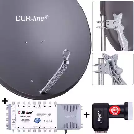 11111DUR-line 16 Teilnehmer Set 90 cm - Qualitäts-Sat-Komplettanlage 31316 Select 85cm/90cm ALU Spiegel/Schüssel + Multischalter + LNB anthrazit - für 16 Receiver/TV [Neuste Technik DVB-S2 4K 3D]