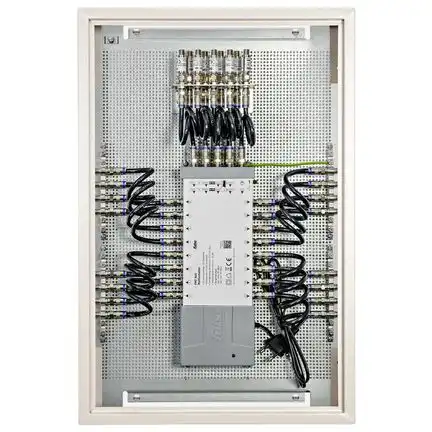 Fuba FMP 9161 SL Multischalterpanel 9/16 mit Schrank vormontiertes Multischalter-Paneel für den Empfang zweier Satteliten mit 16 Teilnehmeranschlüssen