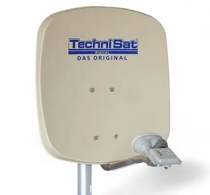 1 Teilnehmer Sat-Anlage Astra / Hotbird - TechniSat DigiDish 45B + MBS 1 Anschluss beige mit Maximum Single Monoblock 4K / 3D / HDTV ready inkl. Masthalterung