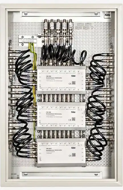 11111Fuba FMP 924 SL Multischalterpanel 9/24 mit Schrank vormontiertes Multischalter-Paneel für den Empfang zweier Satteliten mit 24 Teilnehmeranschlüssen