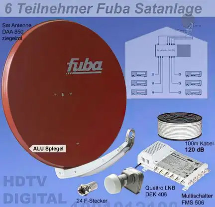 111116 Teilnehmer Sat-Anlage - Fuba SProfi85 HS06R Schüsselgröße: 85 cm 6 Anschlüsse ziegelrot 4K / 3D / HDTV ready