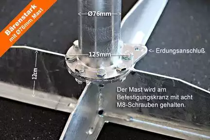 111114 Platten Flachdachständer für Sat-Schüssel XmediaSat Solidy 41276  Masthöhe: 120 cm Ø: 76 mm für 4-8 Betonplatten (50 cm) feuerverzinkt Sat-Standfuß Balkonständer rostfrei
