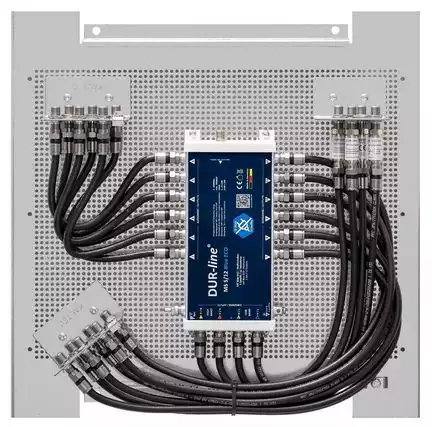 11111Multischalterpanel 5/12 - XmediaSat MP-DMS512ECO für 12 Teilnehmer vormontiert mit Potentialausgleich und Überspannungsschutz